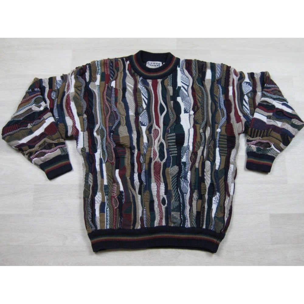 Vintage 90s Cotton Traders 3D Print Sweater Men's (L) Coogi Style Dad Hip Hop